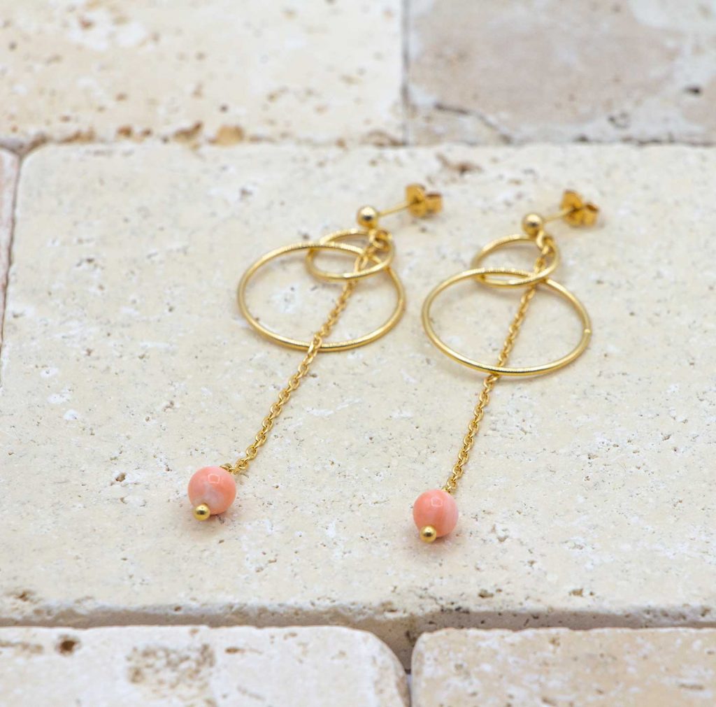 Boucles D'oreilles Résine Forme Corail Avec Perles - Léger, Hypoallergénique - Cadeau Plage Ou été